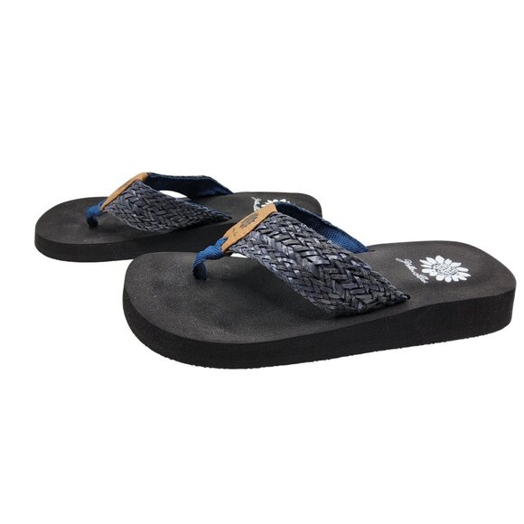 Womens Yellow Box Blue Flat Thong Sandals - Picture 4 of 6